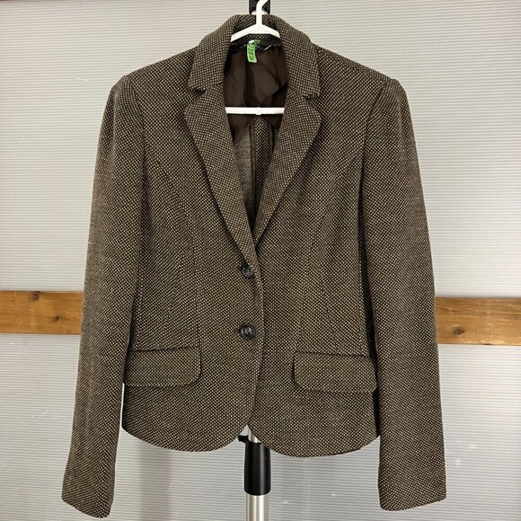 MaxMara Weekend Wool Blend Brown Cream Pattern Unconstructed 2Button Blazer Sz S - Picture 1 of 15